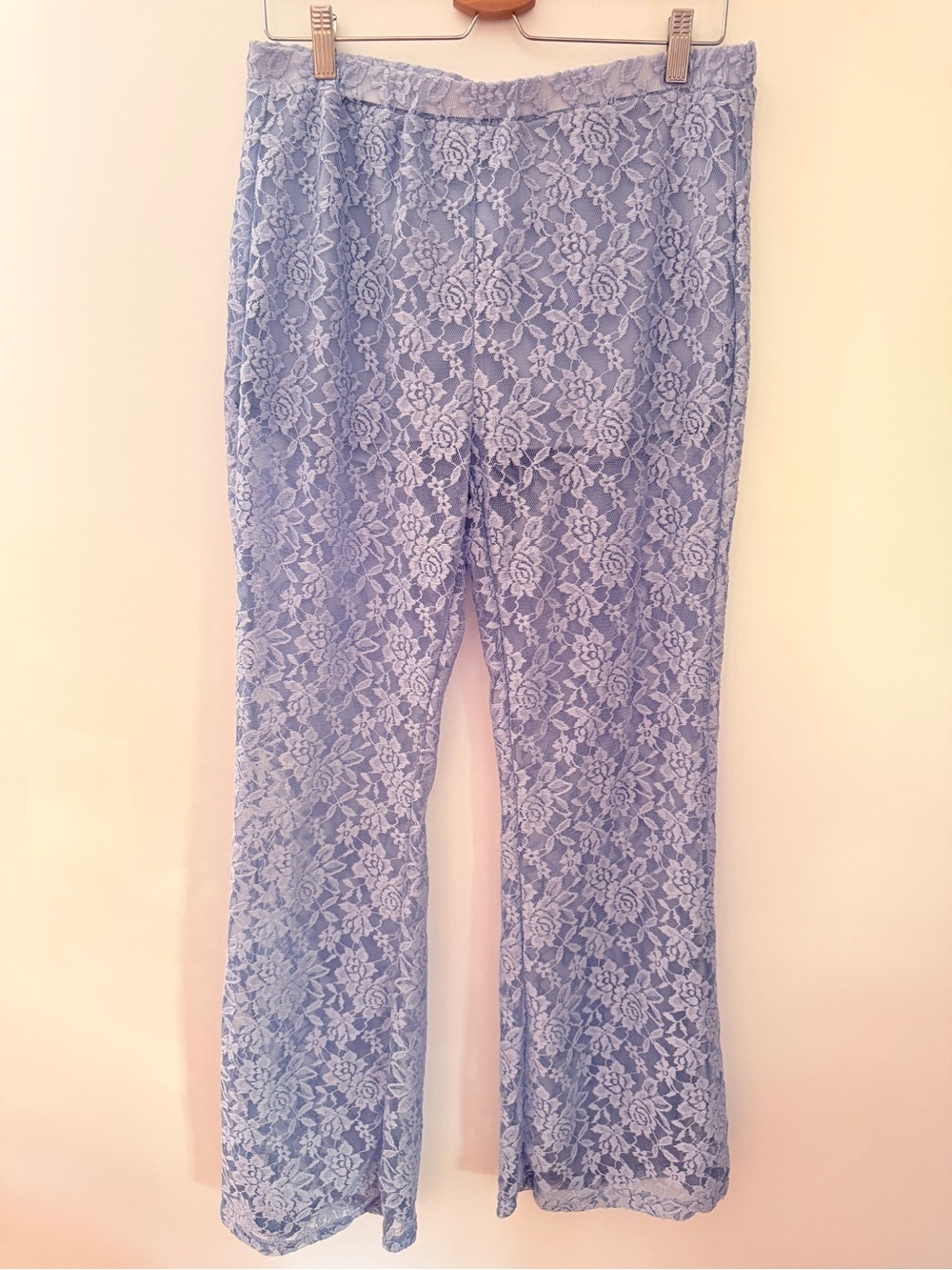 Women's Light Blueish Purple Lace Wide-Leg Pants